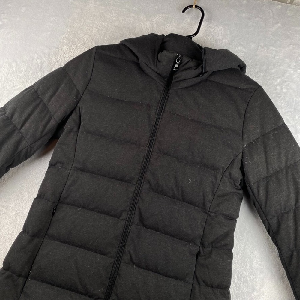 Uniqlo Down Puffer Jacket Womens Medium Black Long Coat Hooded Parka